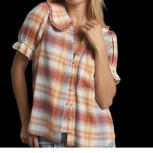 Pilcro Multicolor Plaid Ruffle Blouse